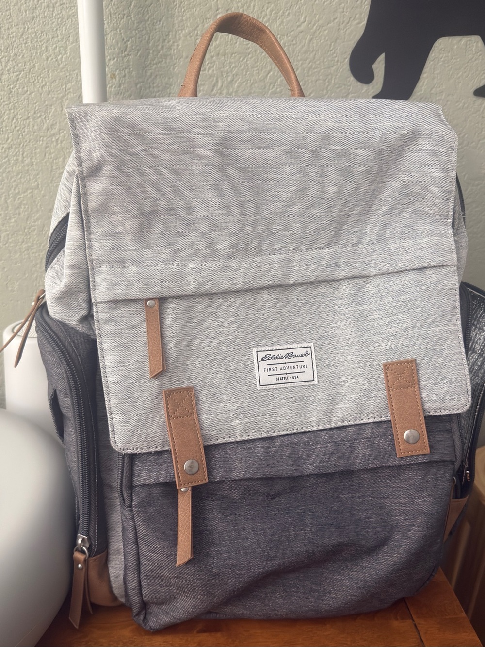 Eddie Bauer Two-Tone Gray Backpack with Tan Accents